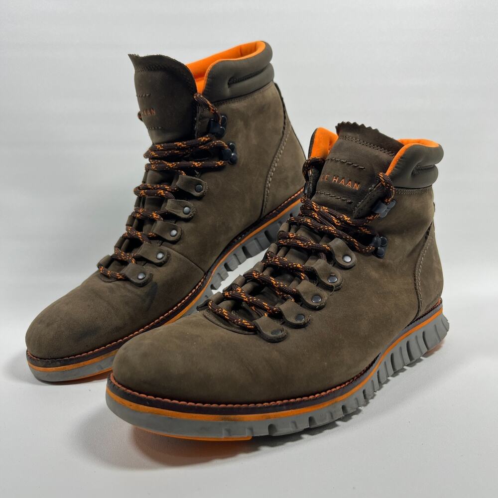 Cole Haan Brown Nubuck Hiking-Inspired Boots with Orange Accents